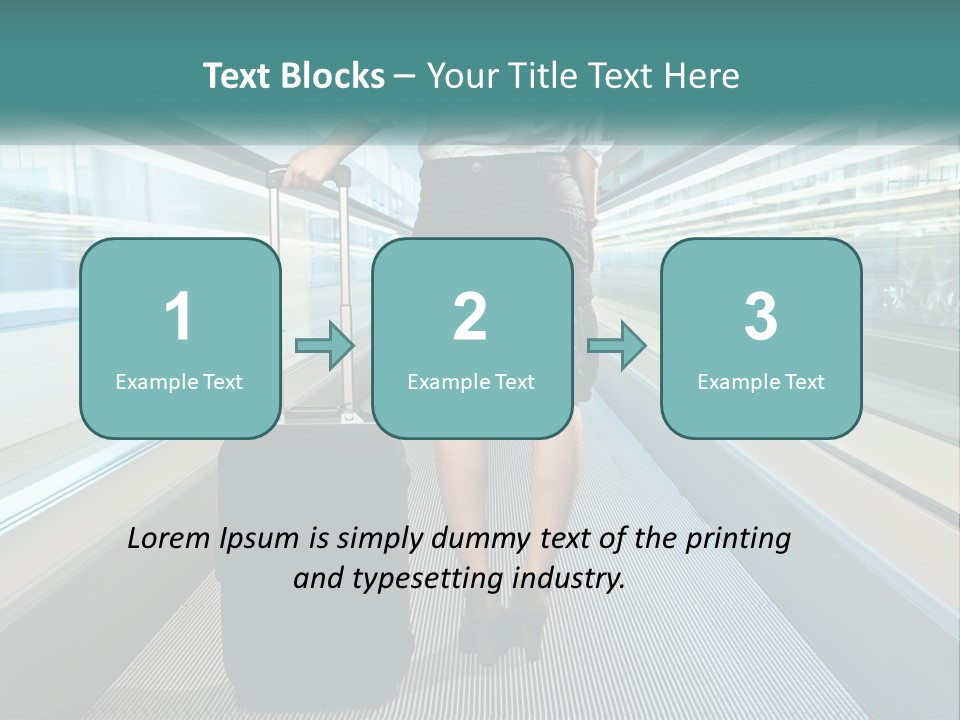 A Woman With A Suitcase Is Walking Down The Escalator PowerPoint Template