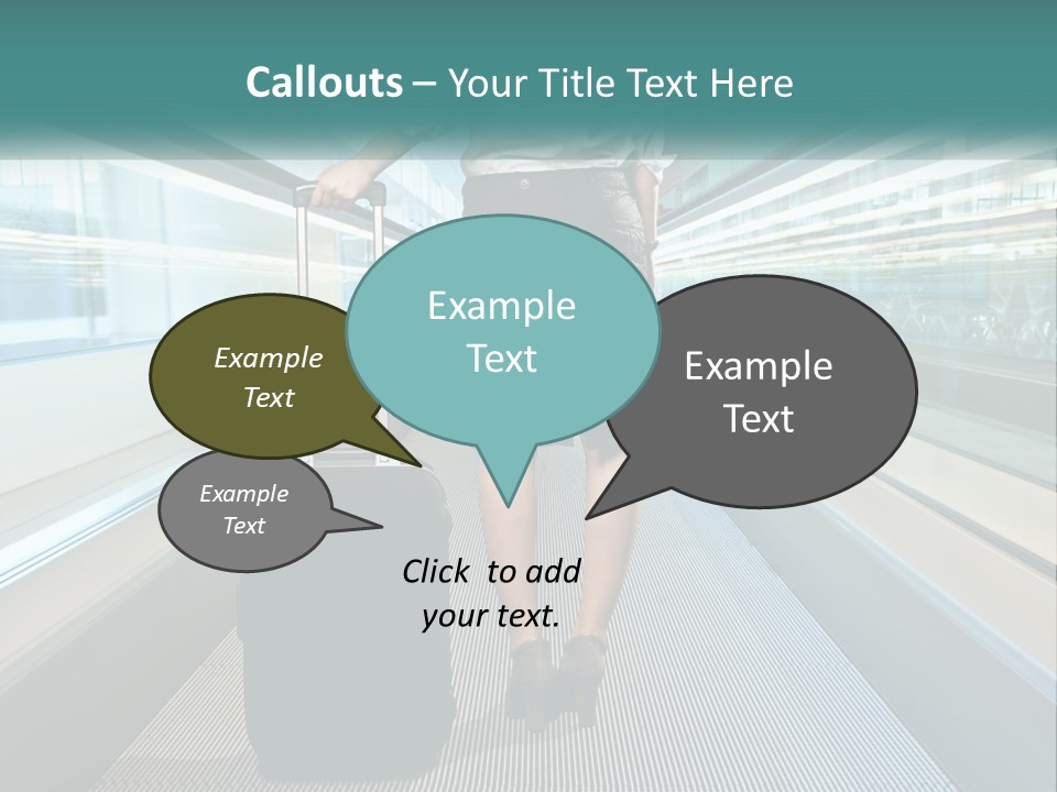 A Woman With A Suitcase Is Walking Down The Escalator PowerPoint Template