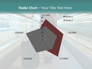 A Woman With A Suitcase Is Walking Down The Escalator PowerPoint Template