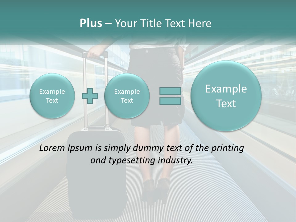 A Woman With A Suitcase Is Walking Down The Escalator PowerPoint Template