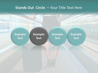 A Woman With A Suitcase Is Walking Down The Escalator PowerPoint Template