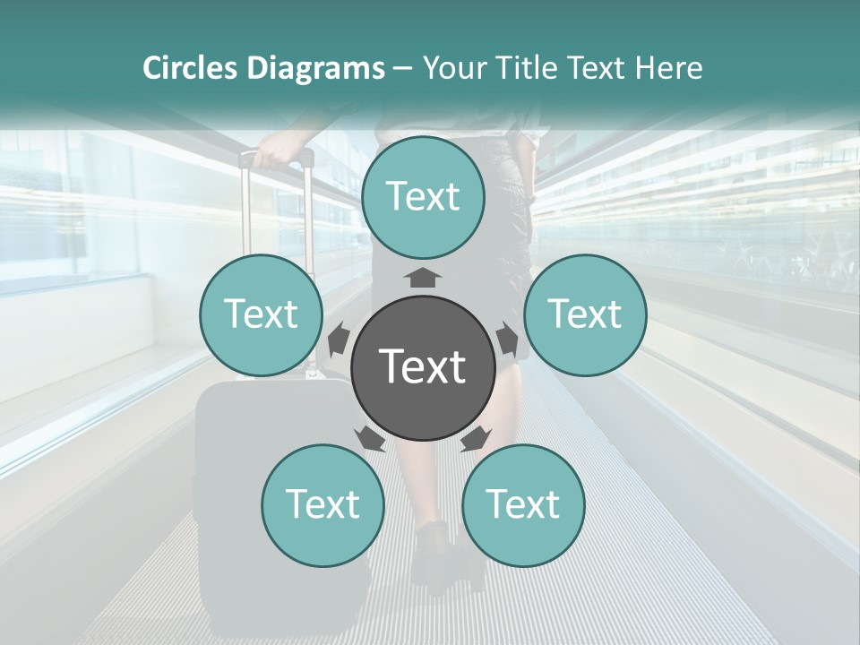 A Woman With A Suitcase Is Walking Down The Escalator PowerPoint Template