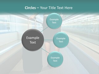 A Woman With A Suitcase Is Walking Down The Escalator PowerPoint Template
