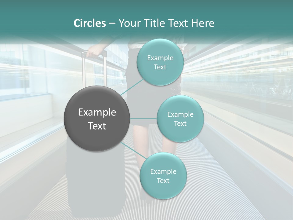 A Woman With A Suitcase Is Walking Down The Escalator PowerPoint Template