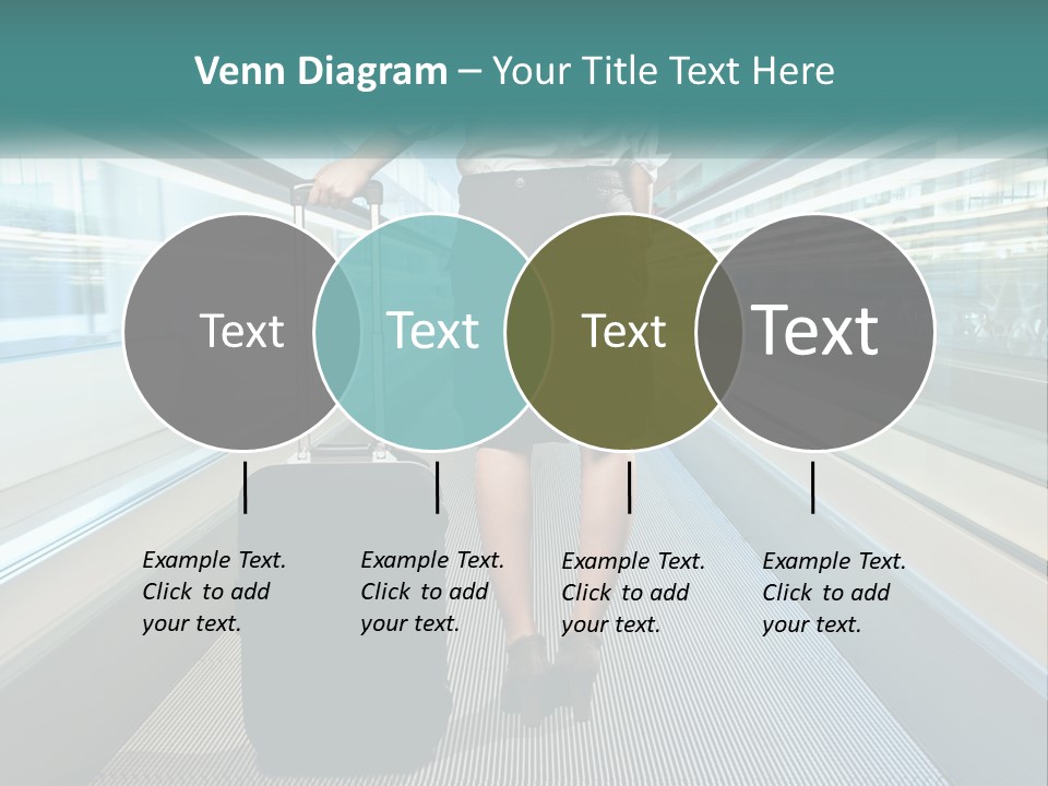 A Woman With A Suitcase Is Walking Down The Escalator PowerPoint Template