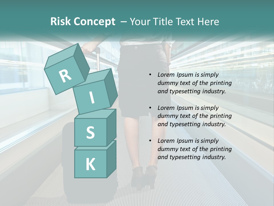 A Woman With A Suitcase Is Walking Down The Escalator PowerPoint Template