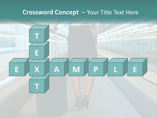 A Woman With A Suitcase Is Walking Down The Escalator PowerPoint Template