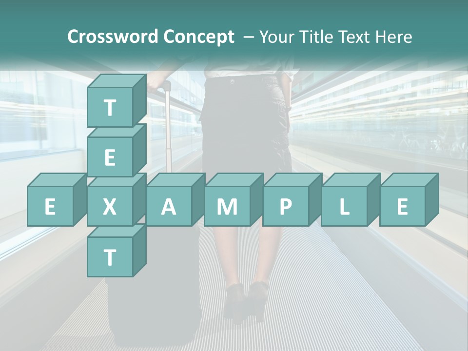 A Woman With A Suitcase Is Walking Down The Escalator PowerPoint Template