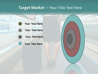 A Woman With A Suitcase Is Walking Down The Escalator PowerPoint Template