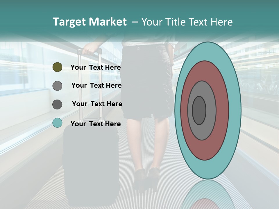 A Woman With A Suitcase Is Walking Down The Escalator PowerPoint Template