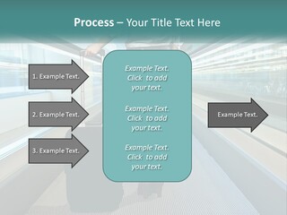 A Woman With A Suitcase Is Walking Down The Escalator PowerPoint Template