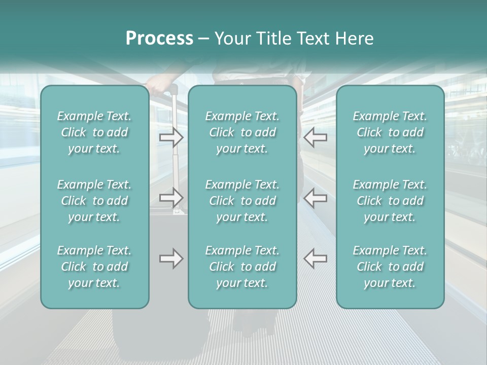 A Woman With A Suitcase Is Walking Down The Escalator PowerPoint Template