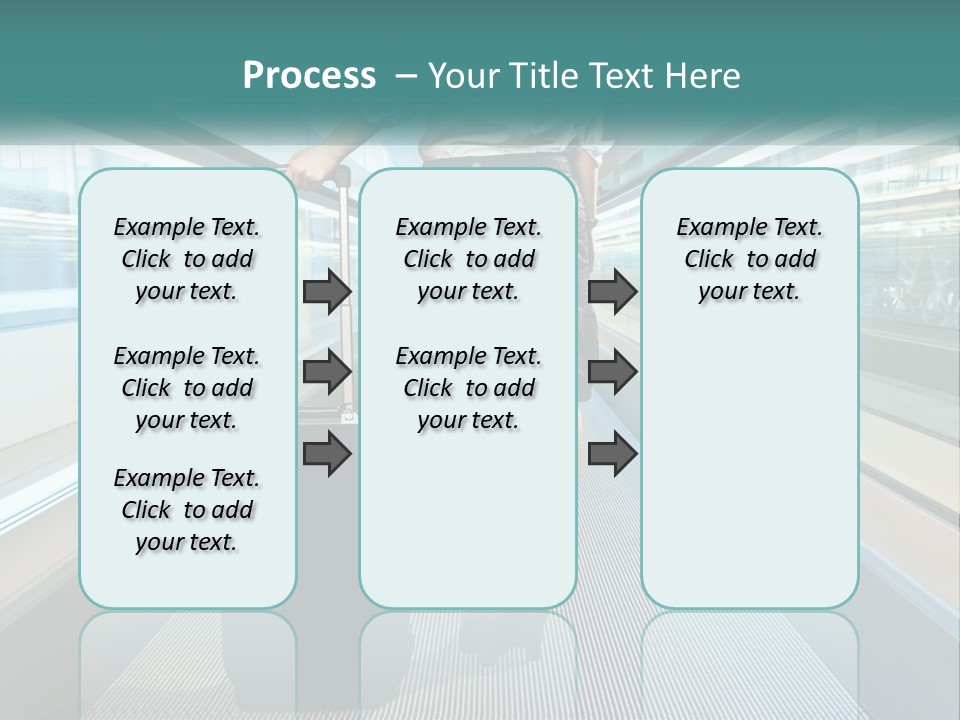 A Woman With A Suitcase Is Walking Down The Escalator PowerPoint Template