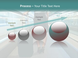 A Woman With A Suitcase Is Walking Down The Escalator PowerPoint Template