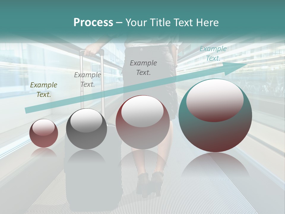A Woman With A Suitcase Is Walking Down The Escalator PowerPoint Template