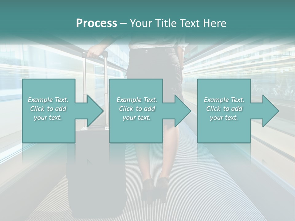 A Woman With A Suitcase Is Walking Down The Escalator PowerPoint Template