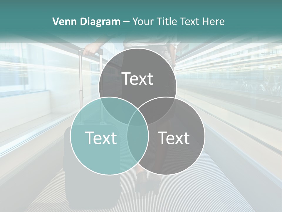 A Woman With A Suitcase Is Walking Down The Escalator PowerPoint Template