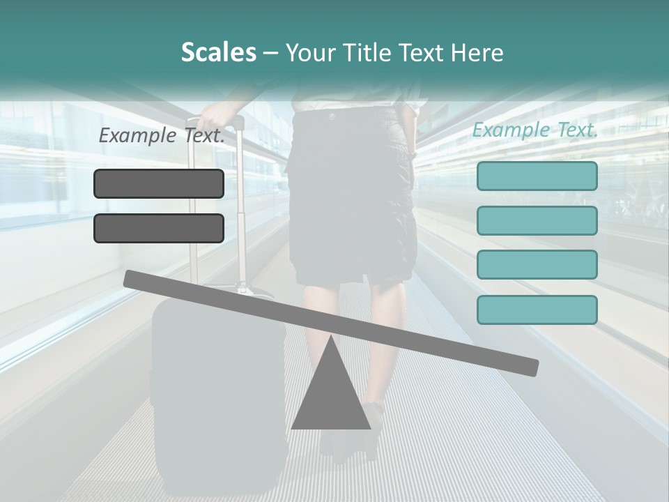 A Woman With A Suitcase Is Walking Down The Escalator PowerPoint Template