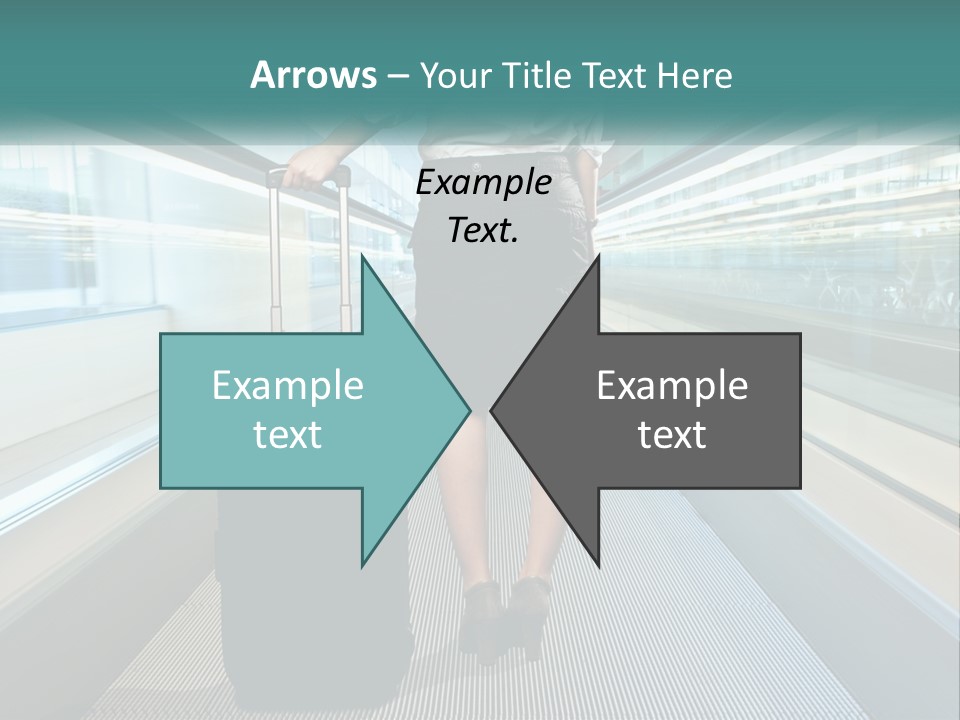 A Woman With A Suitcase Is Walking Down The Escalator PowerPoint Template
