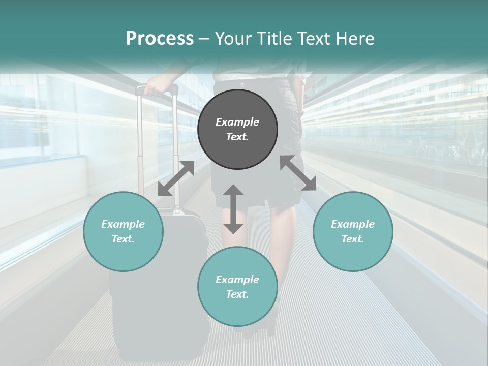 A Woman With A Suitcase Is Walking Down The Escalator PowerPoint Template