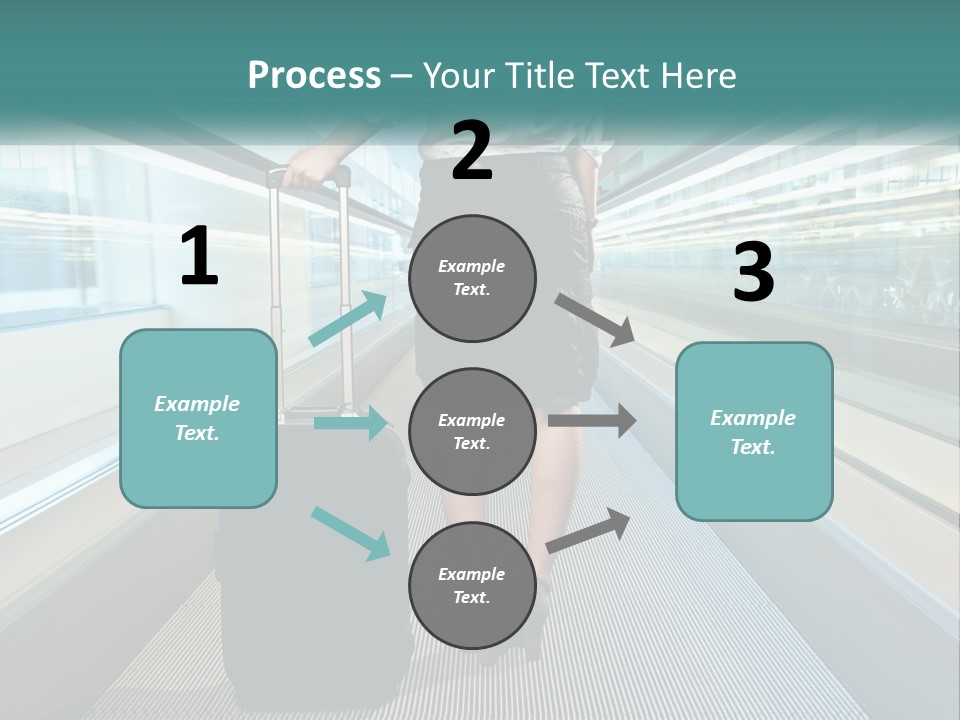 A Woman With A Suitcase Is Walking Down The Escalator PowerPoint Template