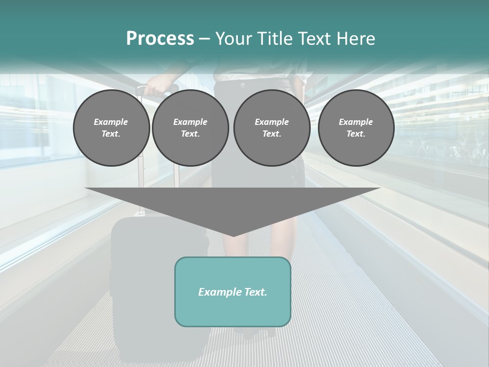 A Woman With A Suitcase Is Walking Down The Escalator PowerPoint Template
