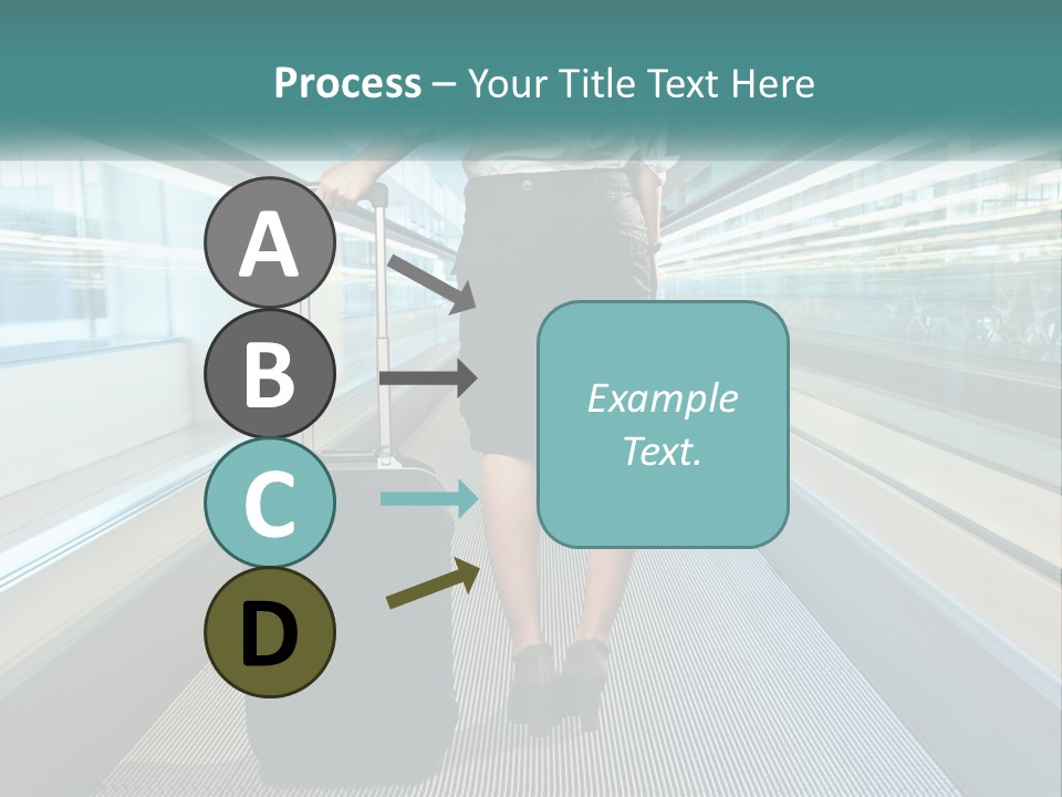A Woman With A Suitcase Is Walking Down The Escalator PowerPoint Template
