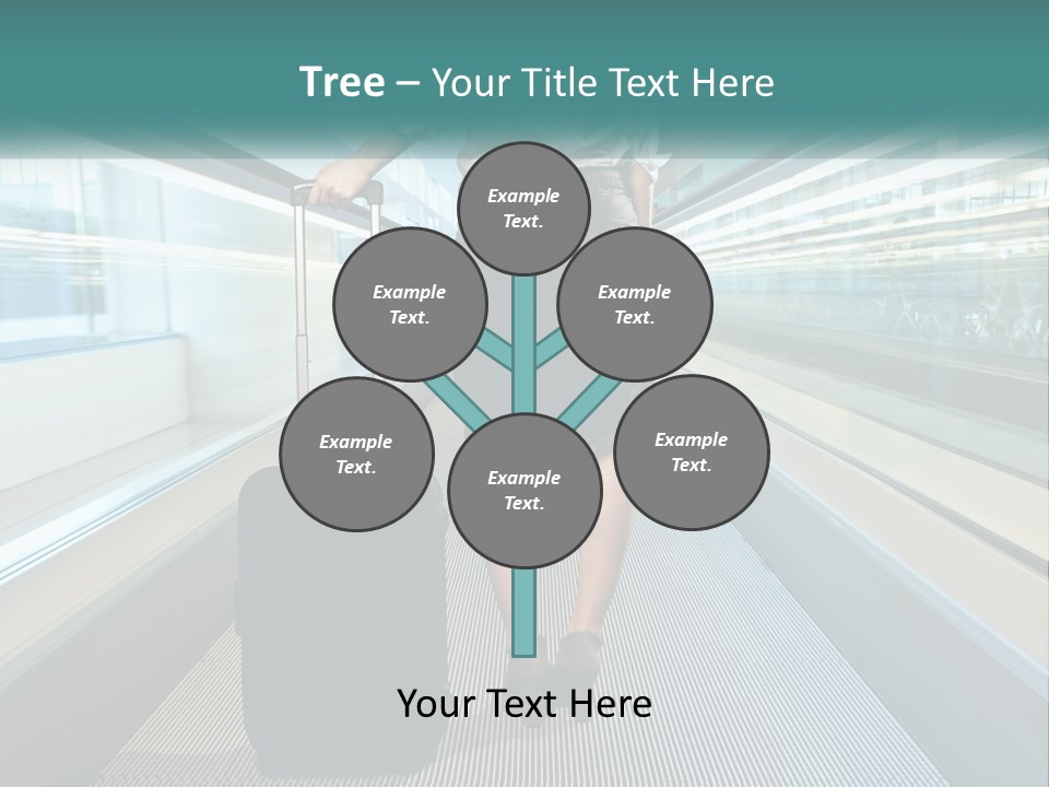 A Woman With A Suitcase Is Walking Down The Escalator PowerPoint Template