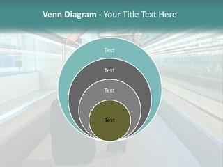 A Woman With A Suitcase Is Walking Down The Escalator PowerPoint Template