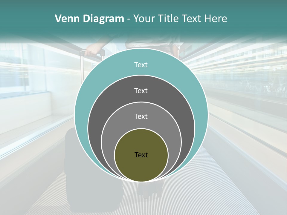 A Woman With A Suitcase Is Walking Down The Escalator PowerPoint Template