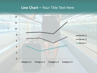 A Woman With A Suitcase Is Walking Down The Escalator PowerPoint Template