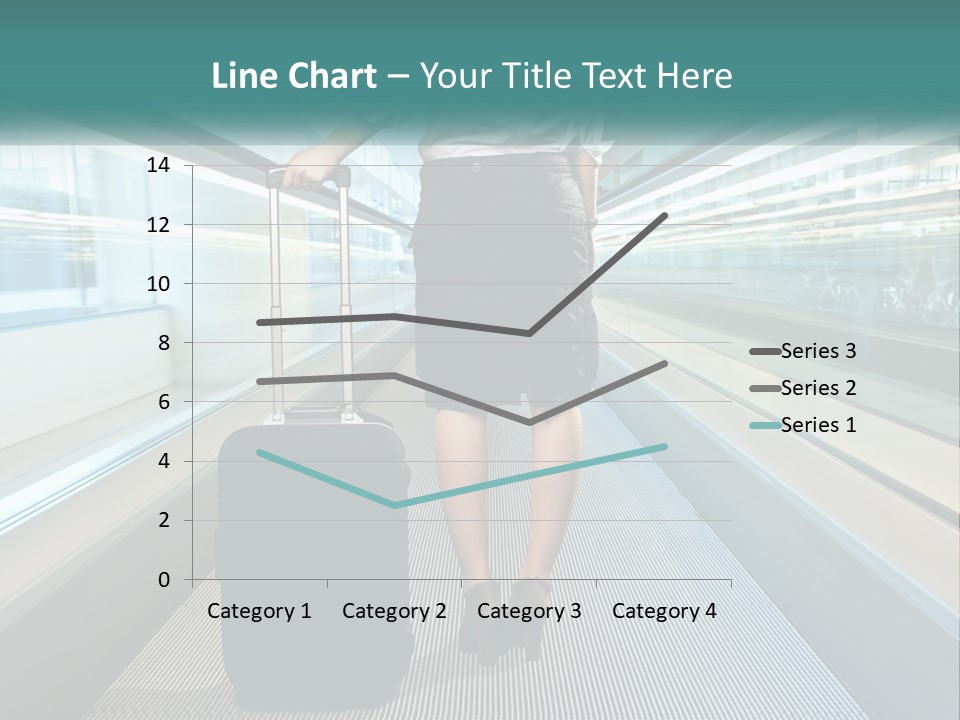 A Woman With A Suitcase Is Walking Down The Escalator PowerPoint Template
