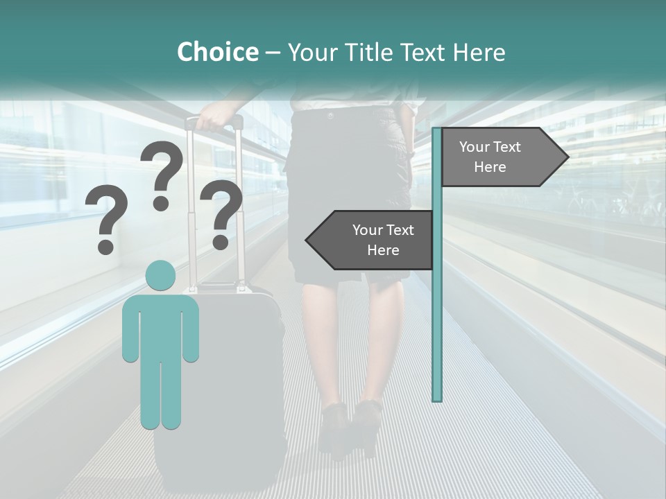 A Woman With A Suitcase Is Walking Down The Escalator PowerPoint Template