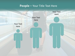 A Woman With A Suitcase Is Walking Down The Escalator PowerPoint Template
