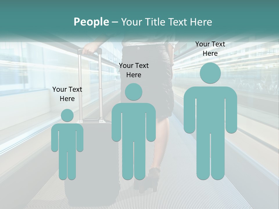 A Woman With A Suitcase Is Walking Down The Escalator PowerPoint Template