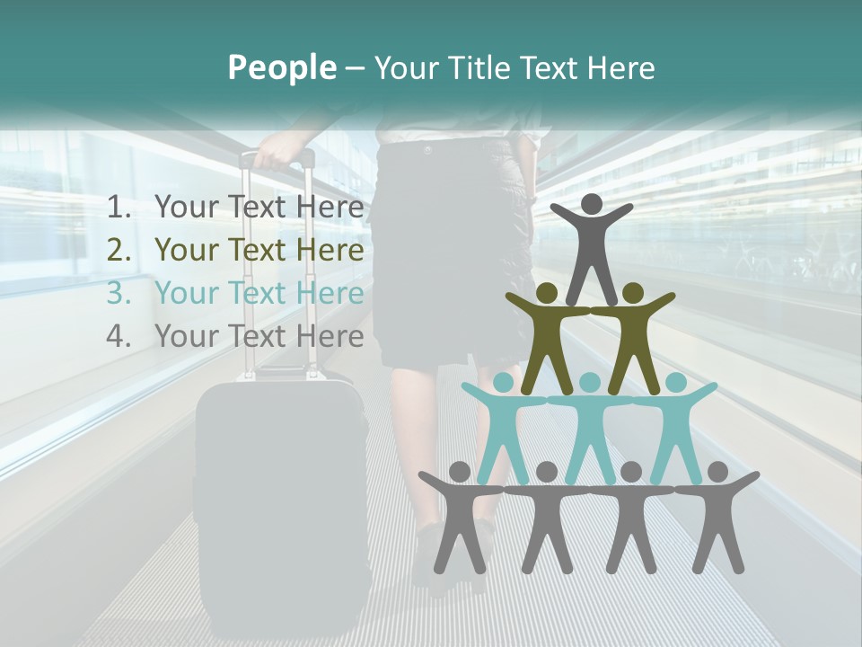 A Woman With A Suitcase Is Walking Down The Escalator PowerPoint Template