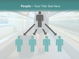 A Woman With A Suitcase Is Walking Down The Escalator PowerPoint Template