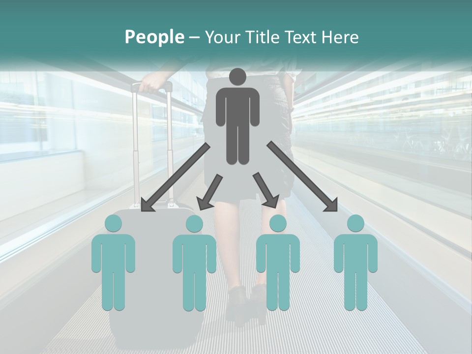 A Woman With A Suitcase Is Walking Down The Escalator PowerPoint Template