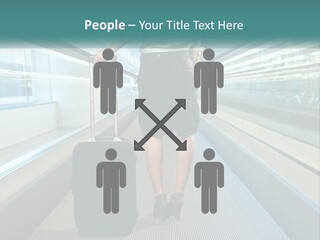 A Woman With A Suitcase Is Walking Down The Escalator PowerPoint Template