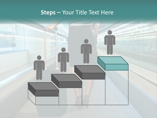 A Woman With A Suitcase Is Walking Down The Escalator PowerPoint Template