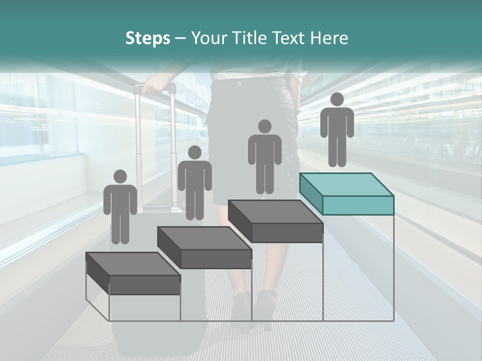 A Woman With A Suitcase Is Walking Down The Escalator PowerPoint Template