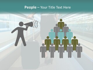 A Woman With A Suitcase Is Walking Down The Escalator PowerPoint Template