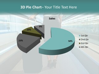 A Woman With A Suitcase Is Walking Down The Escalator PowerPoint Template