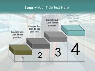 A Woman With A Suitcase Is Walking Down The Escalator PowerPoint Template