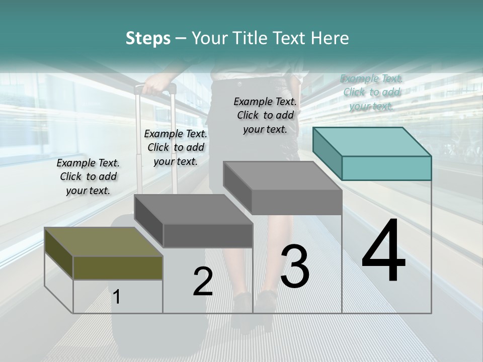 A Woman With A Suitcase Is Walking Down The Escalator PowerPoint Template