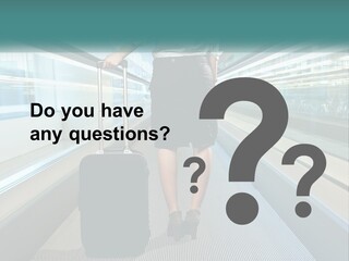 A Woman With A Suitcase Is Walking Down The Escalator PowerPoint Template