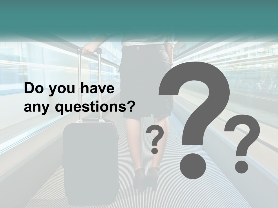 A Woman With A Suitcase Is Walking Down The Escalator PowerPoint Template