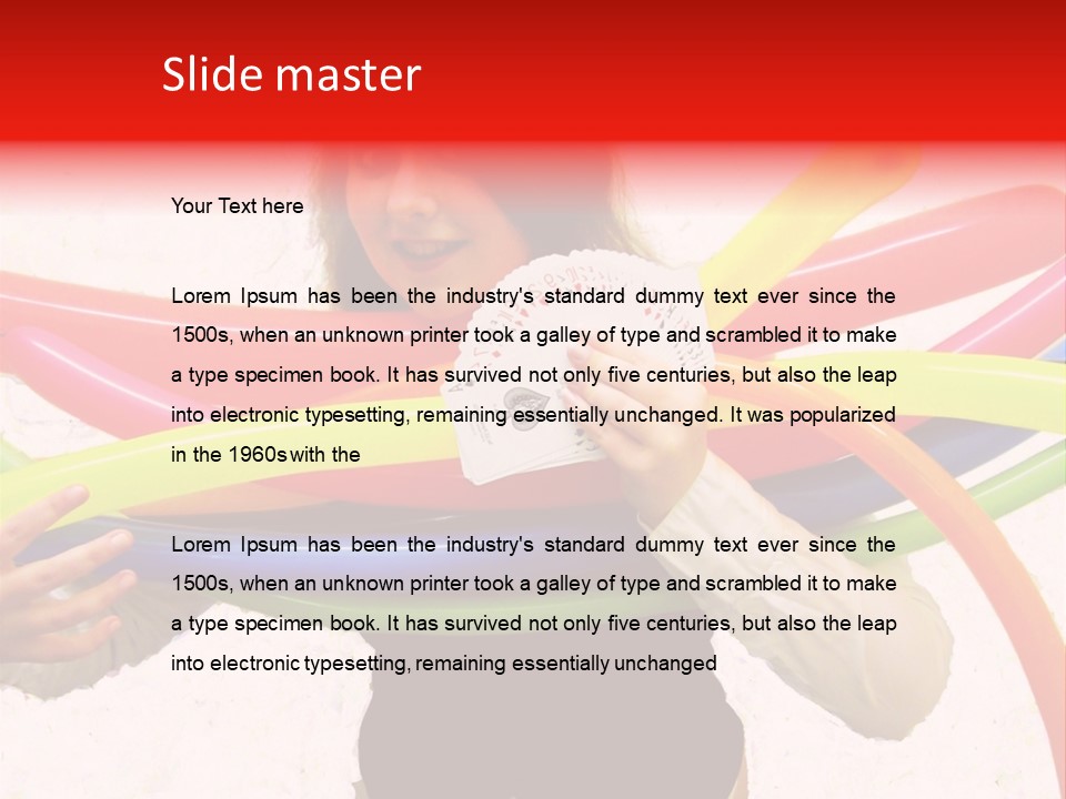 A Woman Holding Up A Stack Of Colorful Rings And Playing Cards PowerPoint Template