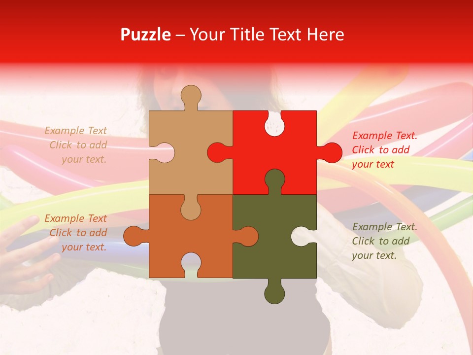 A Woman Holding Up A Stack Of Colorful Rings And Playing Cards PowerPoint Template