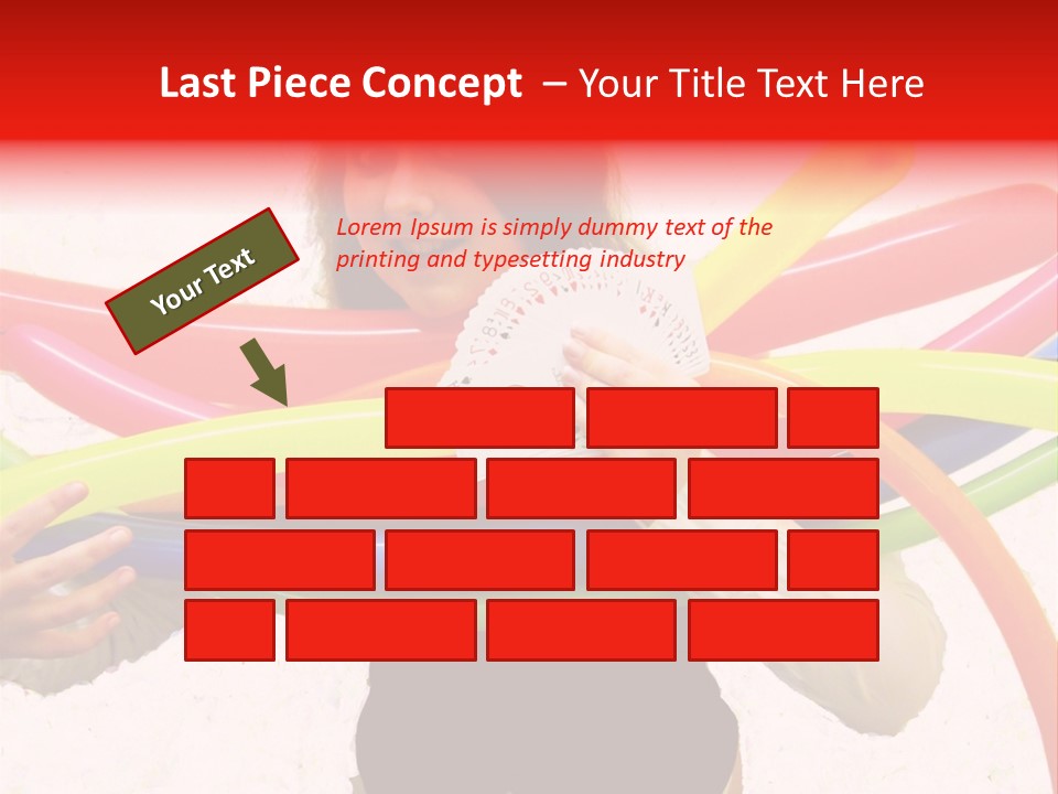 A Woman Holding Up A Stack Of Colorful Rings And Playing Cards PowerPoint Template